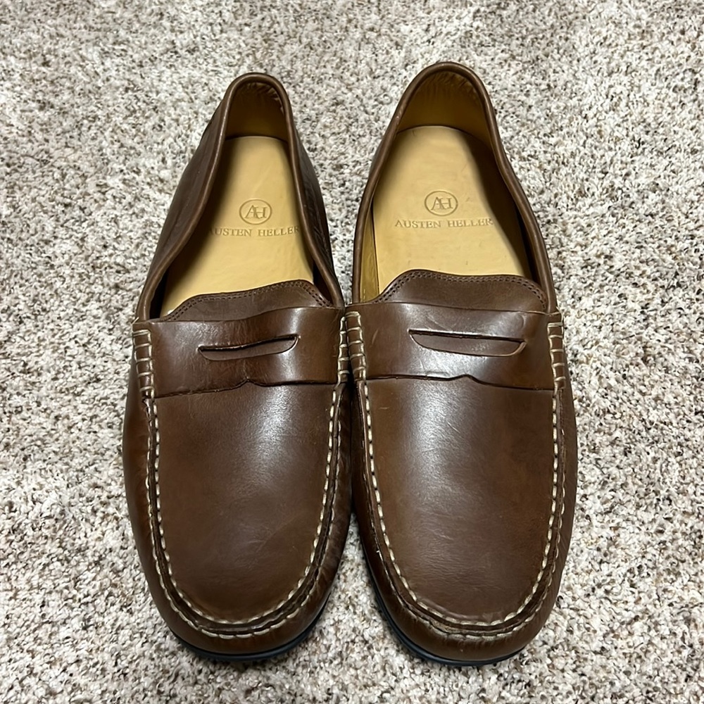 Austen Heller Clinton Brown Leather Penny Driver Loafer